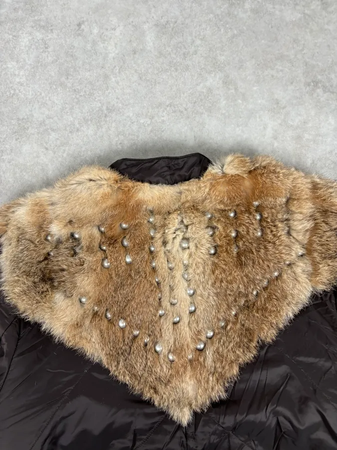 2000s Diesel Fur Studded Shoulders Brown Puffer Jacket - Image 6