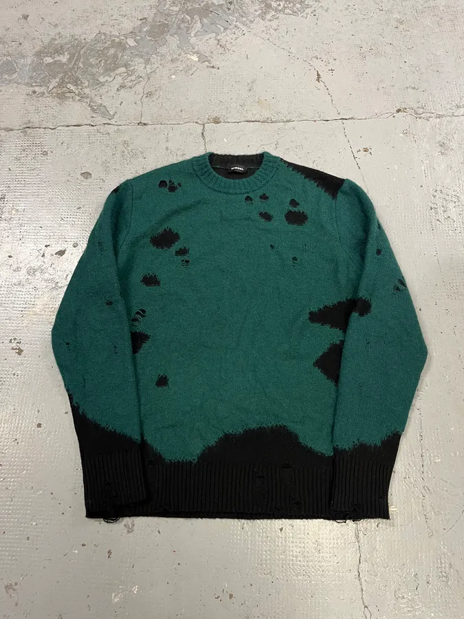 2000s Diesel Green & Black Destroyed Wool Sweater