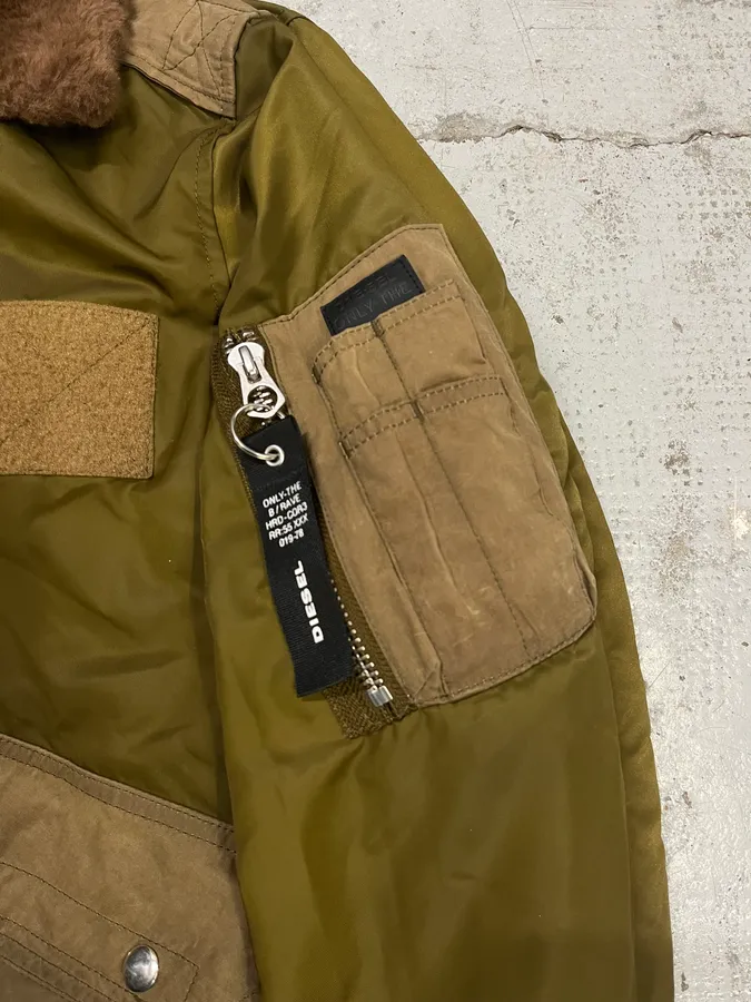 2000s Diesel Khaki Collar Cargo Bomber Jacket - Image 4