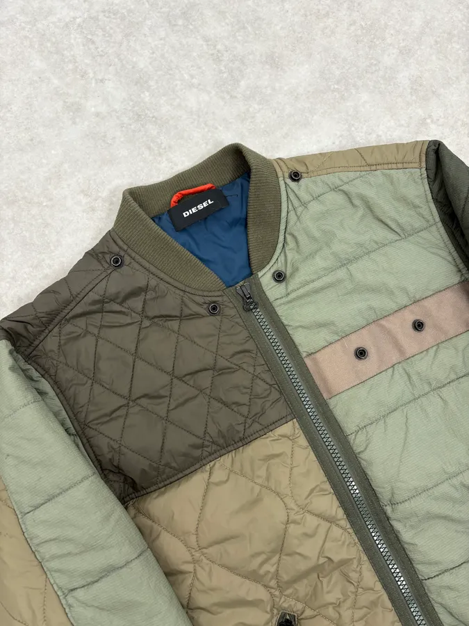 2000s Diesel Khaki Deconstructed Puffer Bomber Jacket - Image 5