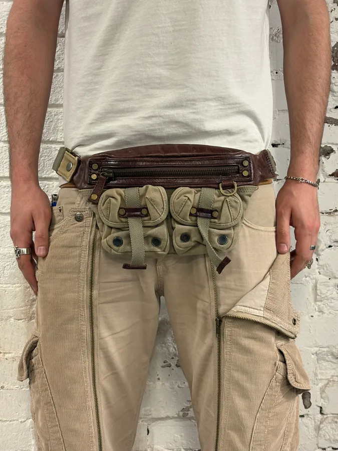 2000s Diesel Military Multi-Pocket Beige Waist Bag