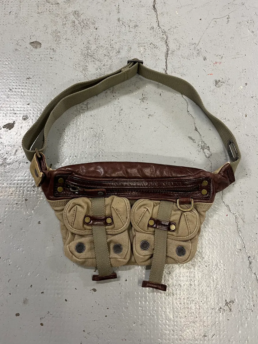 2000s Diesel Military Multi-Pocket Beige Waist Bag - Image 2