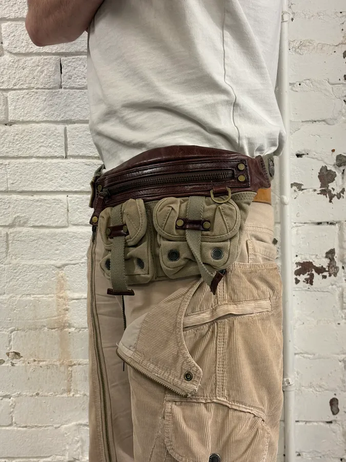 2000s Diesel Military Multi-Pocket Beige Waist Bag - Image 3