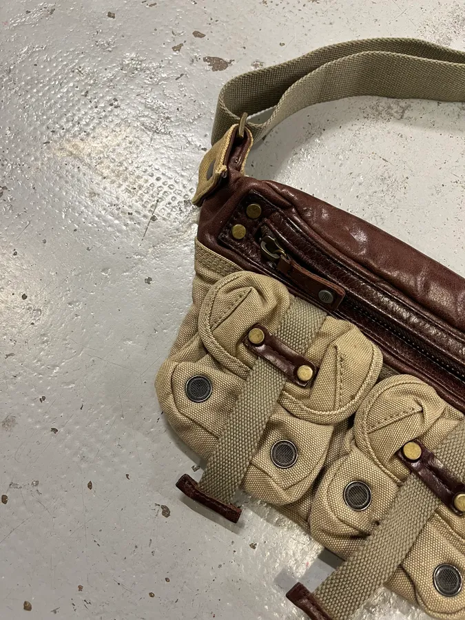2000s Diesel Military Multi-Pocket Beige Waist Bag - Image 4