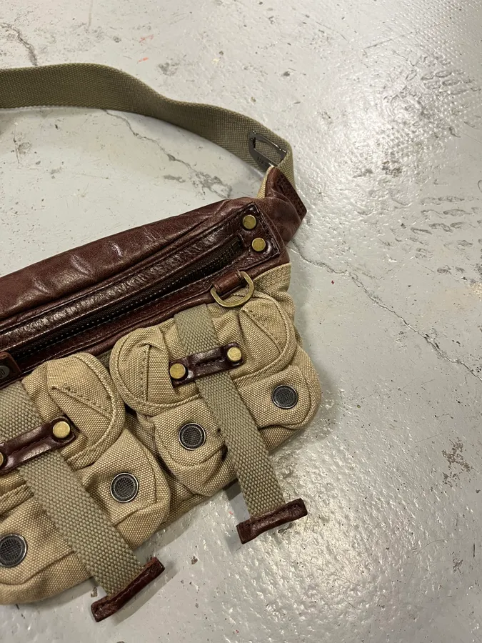 2000s Diesel Military Multi-Pocket Beige Waist Bag - Image 5