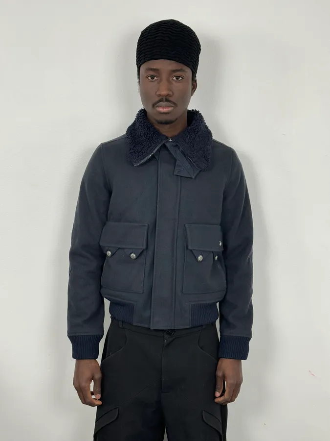 2000s Diesel Navy Wool Bomber Jacket - Image 2