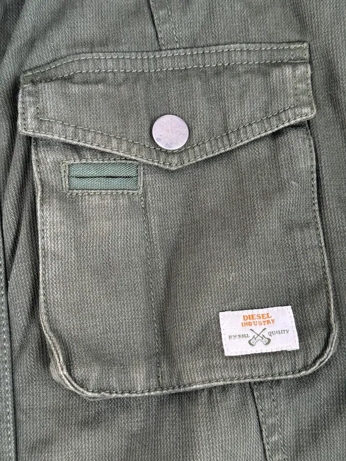 2000s Diesel Olive Multi-Pocket Military Cargo Jacket - Image 9