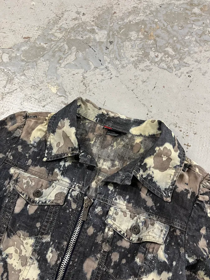 2000s Diesel Splash Abstract Painted Light Grey Denim Jacket - Image 5