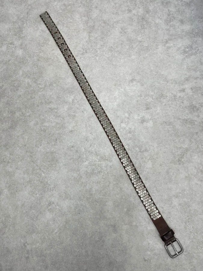 2000s Diesel Studded Brown Leather Belt - Image 3