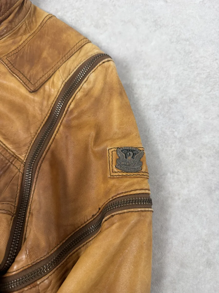 2000s Diesel Sun Faded Brown Multi-Zip Leather Jacket - Image 9