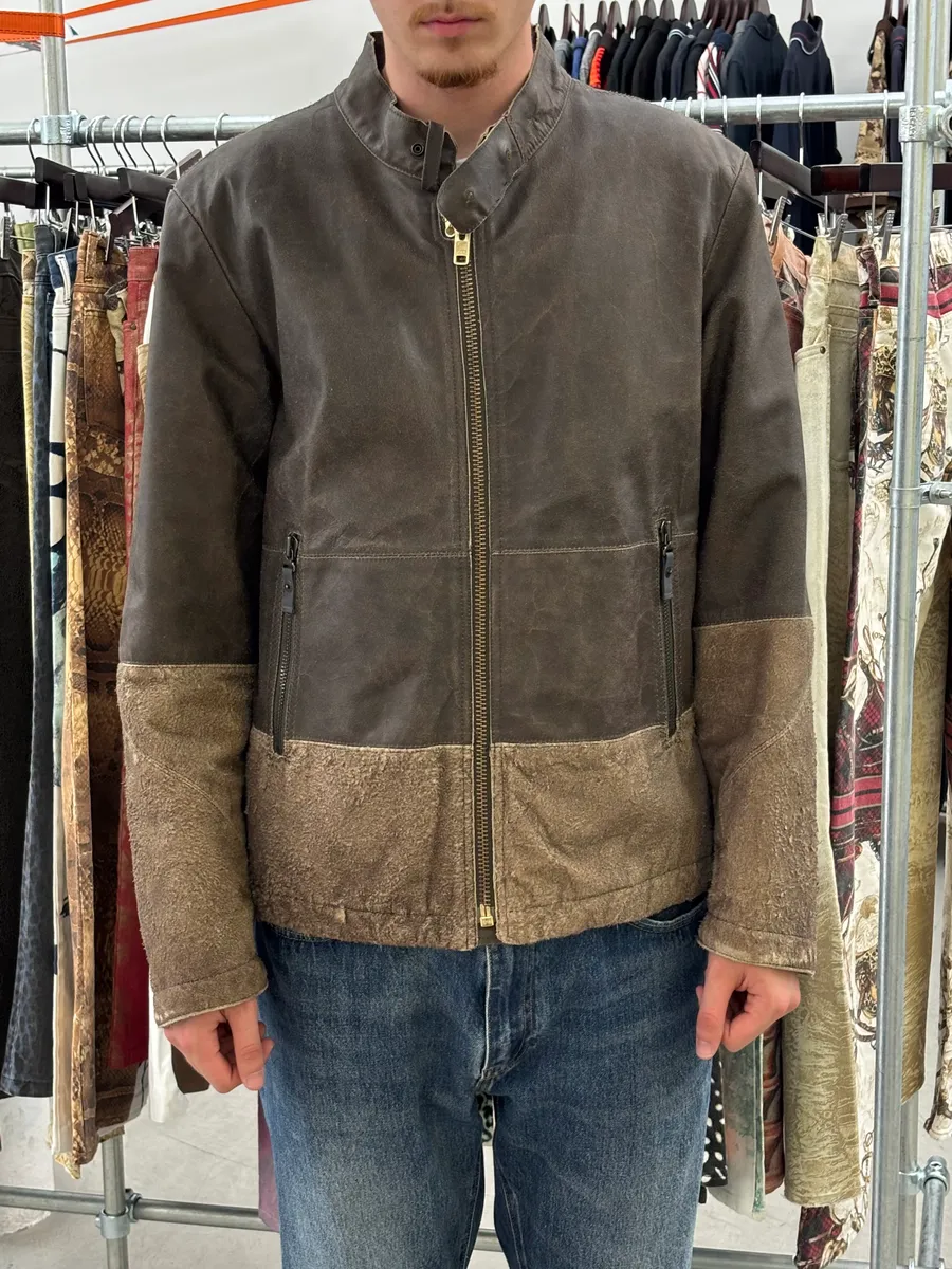 2000s Diesel Two Tone Brown Distressed Leather Jacket - Image 2