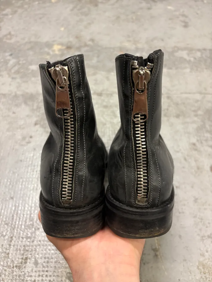 2000s Dior Backzip Black Leather Boots - Image 7