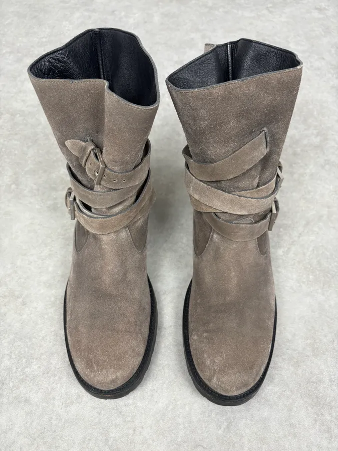 2000s Dior Brown Camel Suede Leather Buckle Boots - Image 2