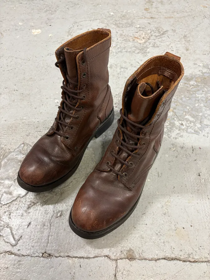 2000s Dirk Bikkembergs Brown Eroded Leather Combat Boots - Image 3