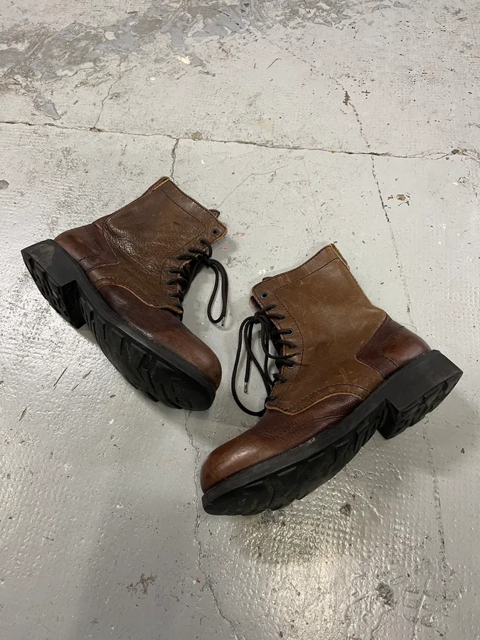 2000s Dirk Bikkembergs Brown Leather Combat Boots - Image 3