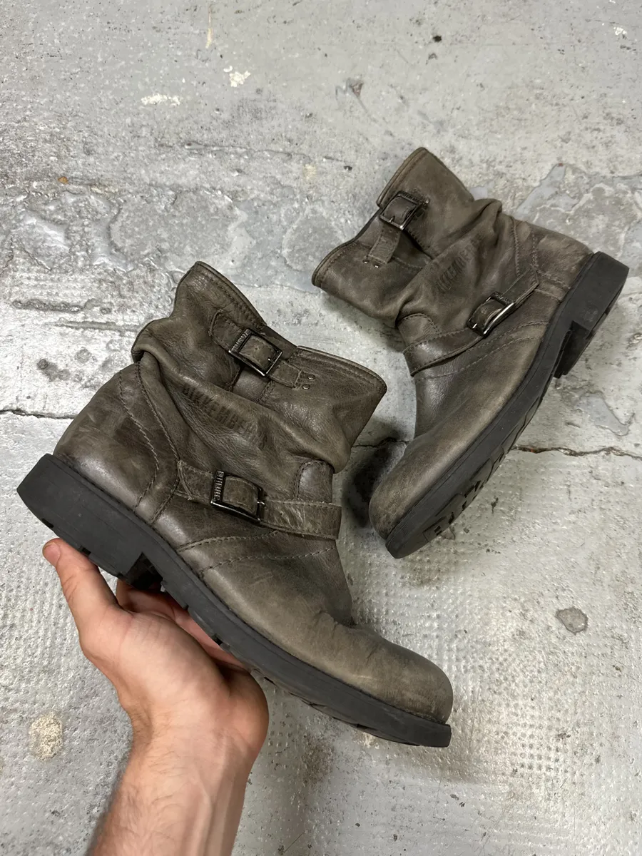 2000s Dirk Bikkembergs Grey Eroded Leather Boots