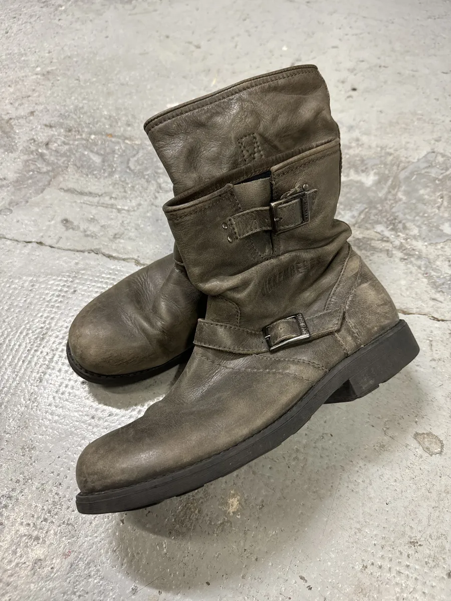 2000s Dirk Bikkembergs Grey Eroded Leather Boots - Image 2