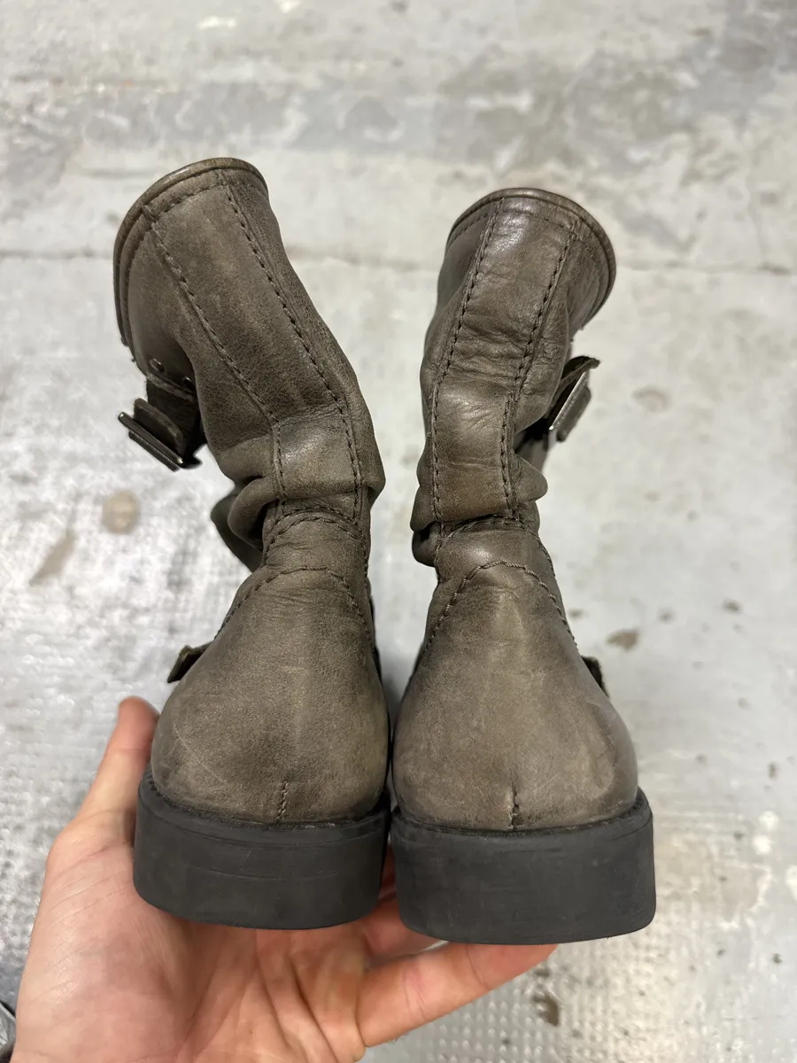 2000s Dirk Bikkembergs Grey Eroded Leather Boots - Image 4