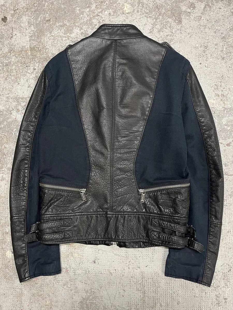 2000s Dirk Bikkembergs Hybrid Biker Leather Jacket Black & Navy - Image 2