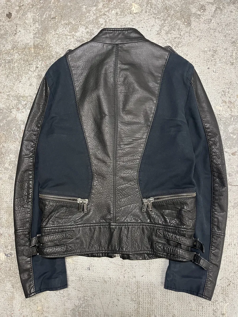 2000s Dirk Bikkembergs Hybrid Biker Leather Jacket Black & Navy - Image 5