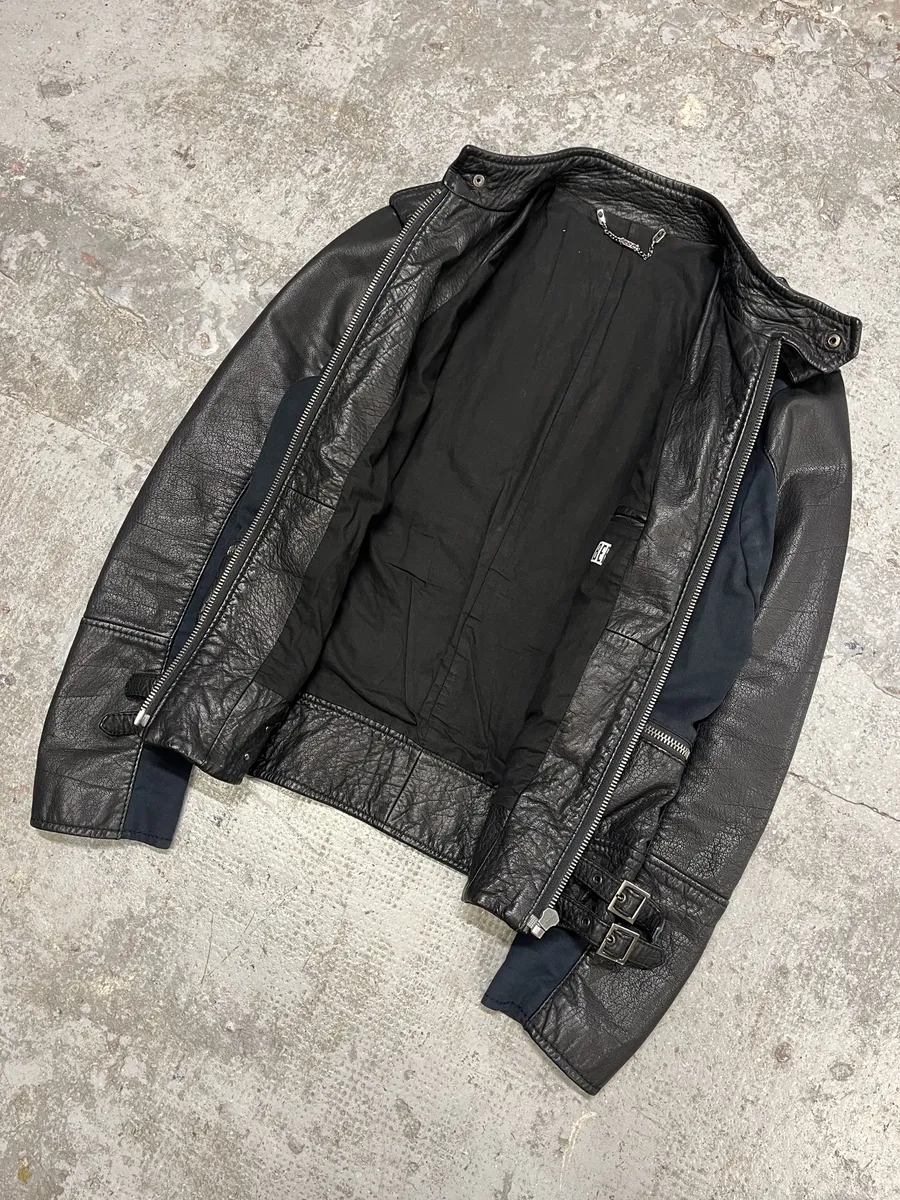 2000s Dirk Bikkembergs Hybrid Biker Leather Jacket Black & Navy - Image 7