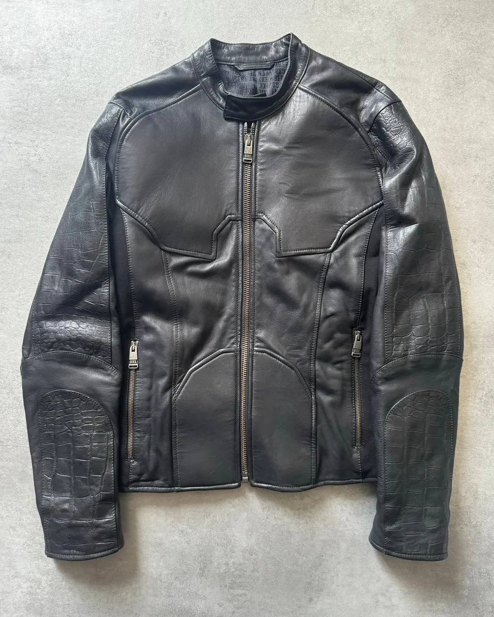 2000s Dirk Bikkembergs Strong Front Panel Biker Leather Jacket - Image 2