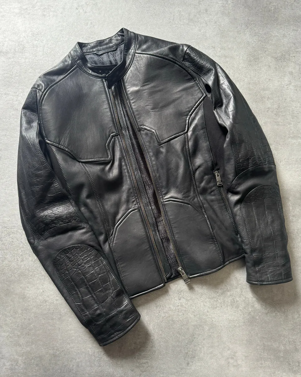 2000s Dirk Bikkembergs Strong Front Panel Biker Leather Jacket - Image 7