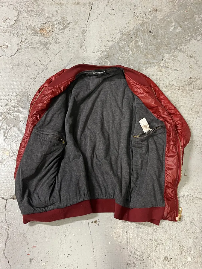 2000s Dolce & Gabana Quilted Red Bomber Jacket - Image 10