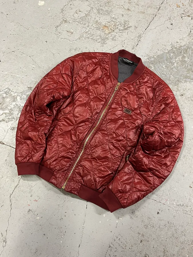 2000s Dolce & Gabana Quilted Red Bomber Jacket - Image 4