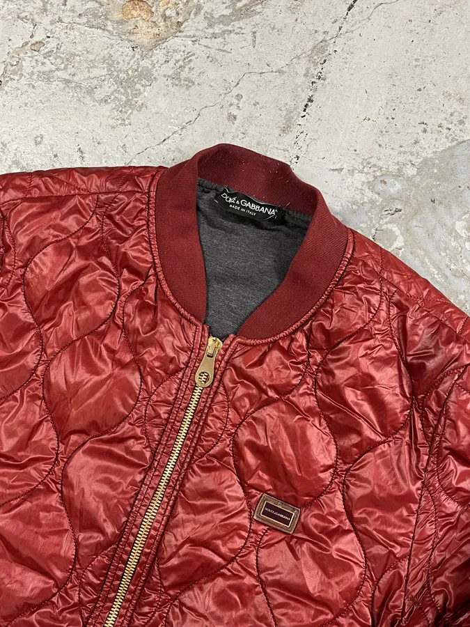 2000s Dolce & Gabana Quilted Red Bomber Jacket - Image 5