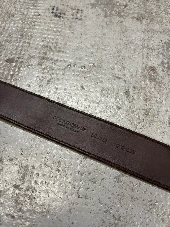 2000s Dolce & Gabban& Golden Milano Buckle Brown Leather Belt - Image 9