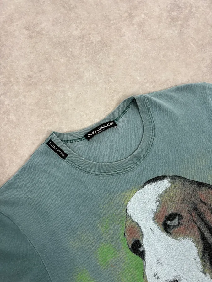 2000s Dolce & Gabbana 3 Dogs Khaki T-Shirt - Image 5