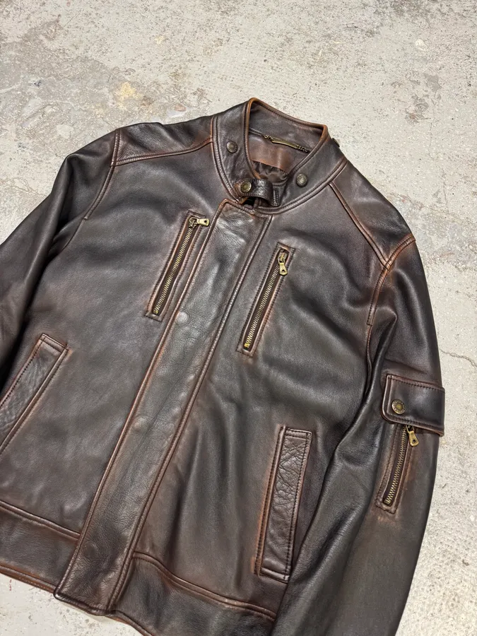 2000s Dolce & Gabbana Aged Brown Leather Jacket - Image 4