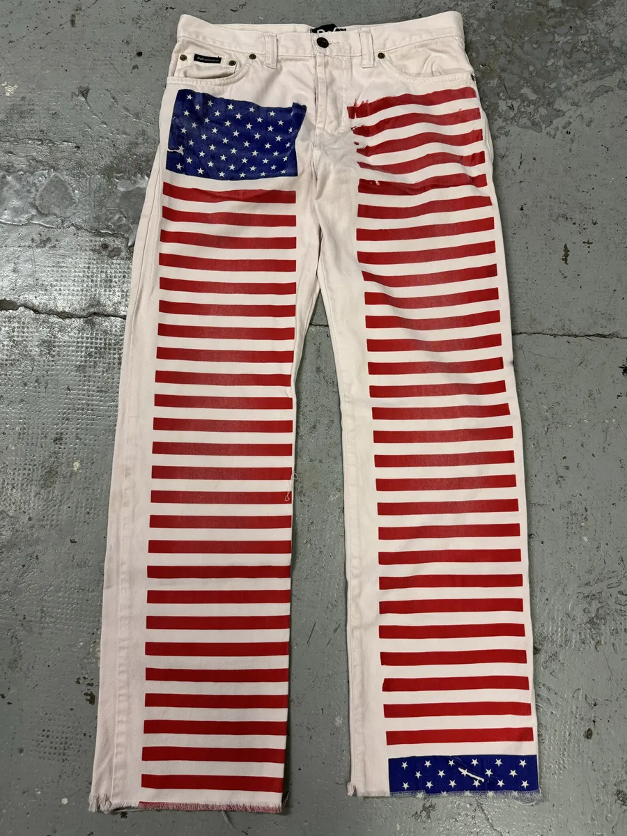 2000s Dolce & Gabbana American Flag White Denim Jeans - Image 4