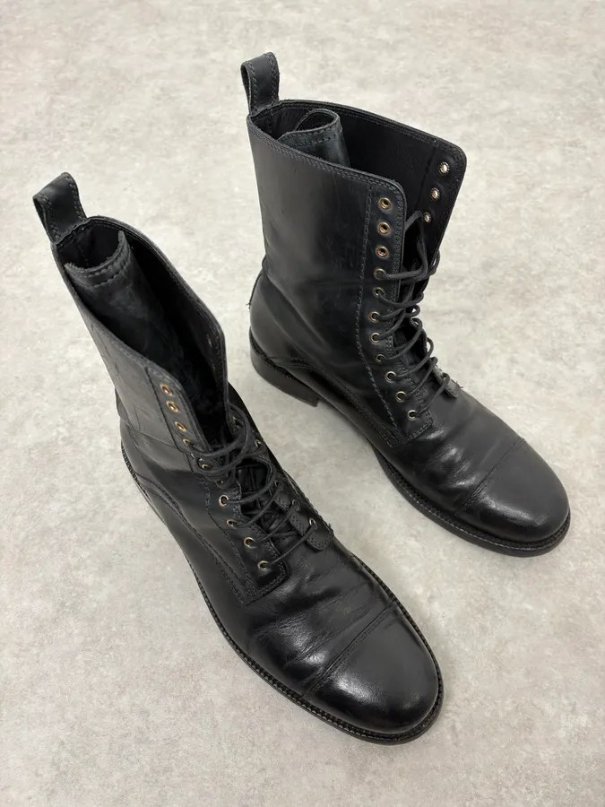 2000s Dolce & Gabbana Army Lace-Up Black Leather Boots - Image 4