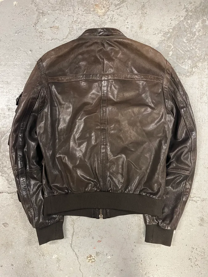 2000s Dolce & Gabbana Army Multi-Pocket Brown Leather Jacket - Image 4