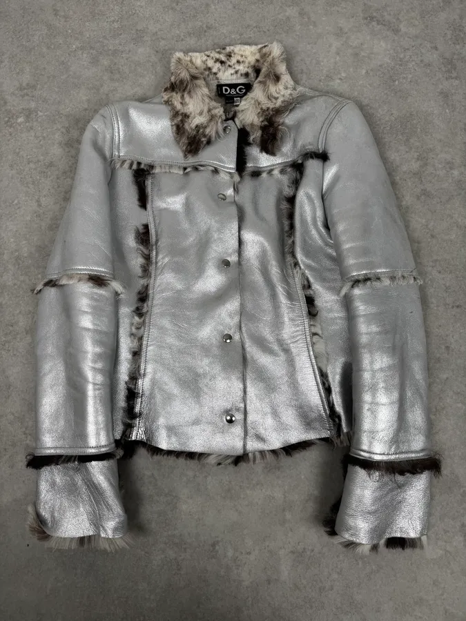 2000s Dolce & Gabbana Astro Silver Grey Fur Leather Jacket - Image 3