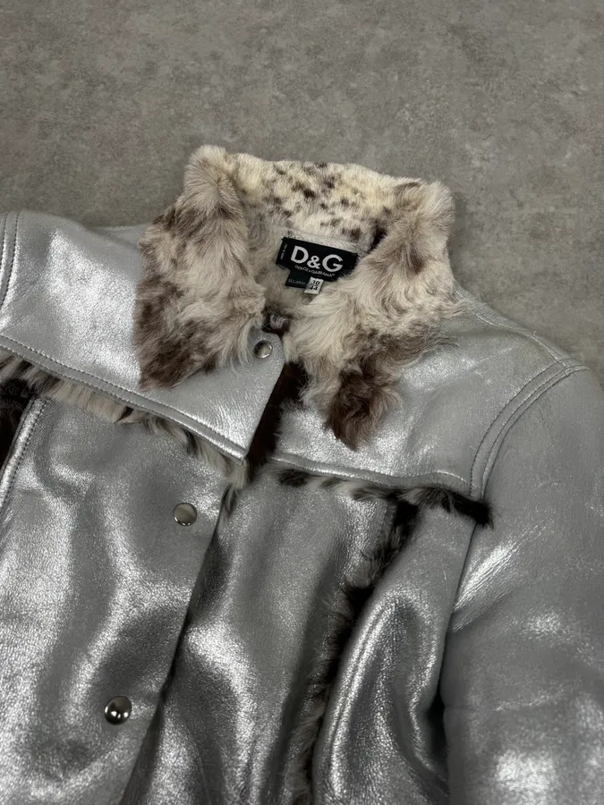 2000s Dolce & Gabbana Astro Silver Grey Fur Leather Jacket - Image 5