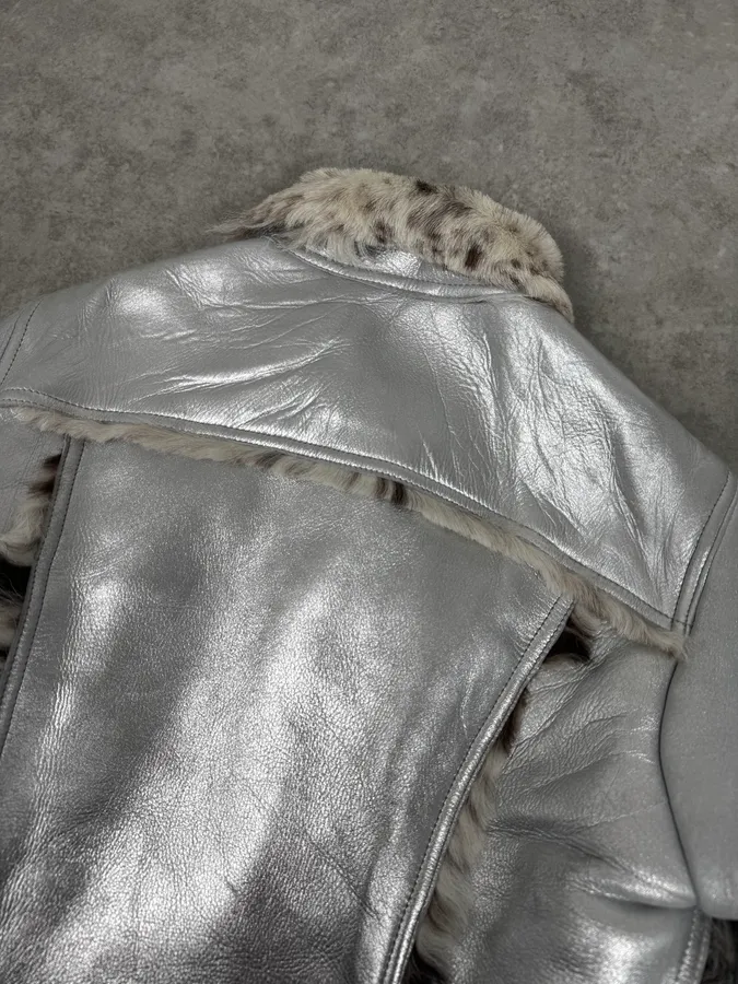 2000s Dolce & Gabbana Astro Silver Grey Fur Leather Jacket - Image 6