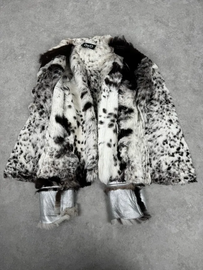 2000s Dolce & Gabbana Astro Silver Grey Fur Leather Jacket - Image 7