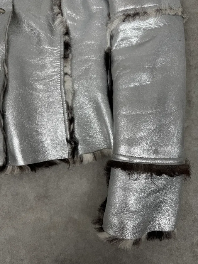 2000s Dolce & Gabbana Astro Silver Grey Fur Leather Jacket - Image 8