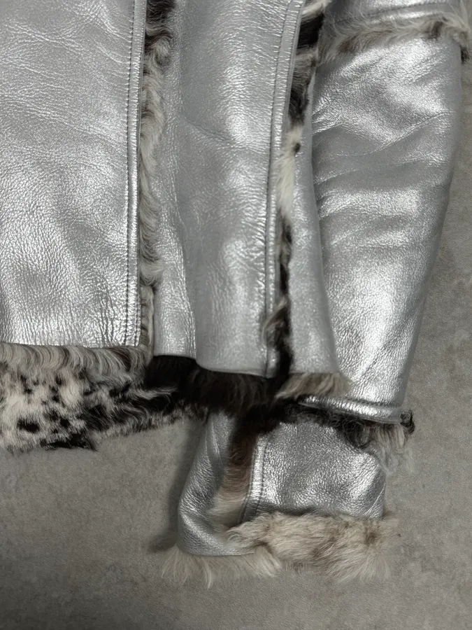 2000s Dolce & Gabbana Astro Silver Grey Fur Leather Jacket - Image 9