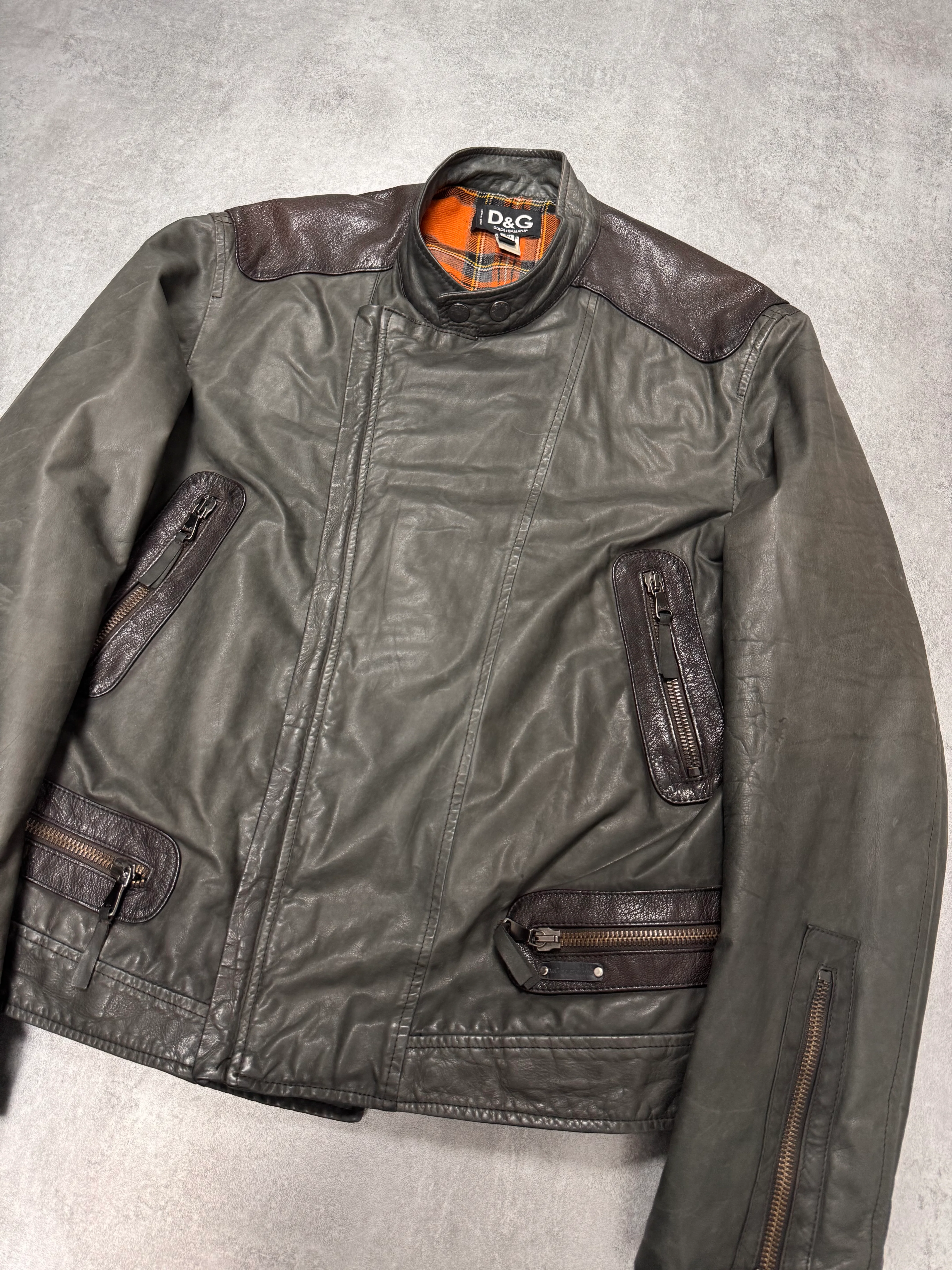 2000s Dolce & Gabbana Asymmetrical Leather Jacket - Image 2