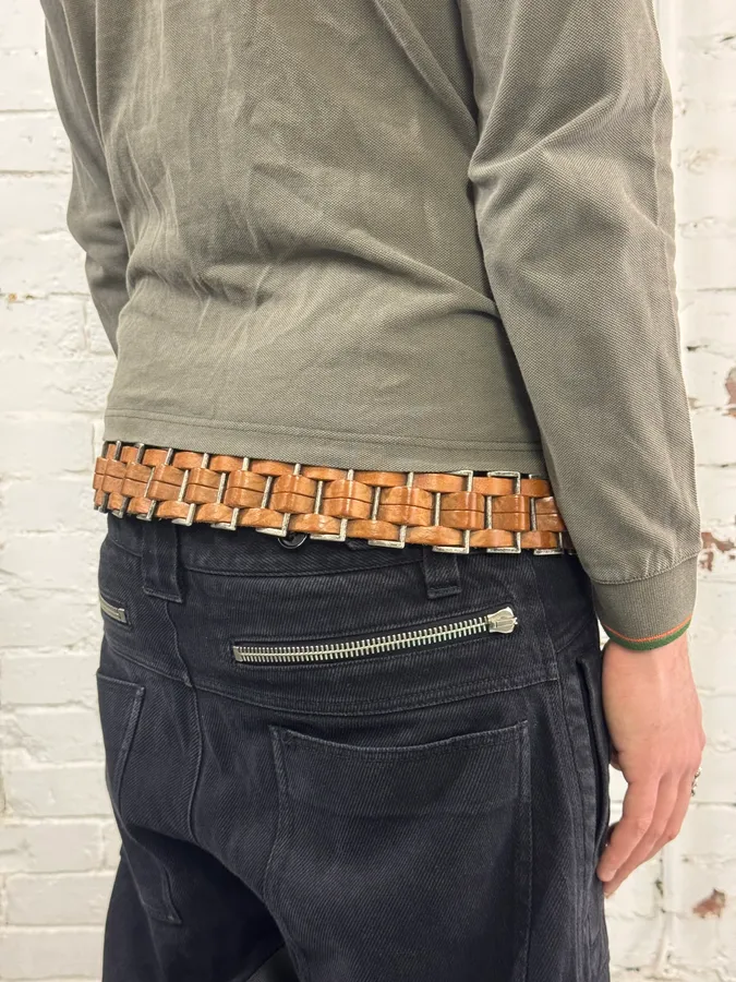 2000s Dolce & Gabbana Avant-Garde Metal Brown Leather Belt - Image 2