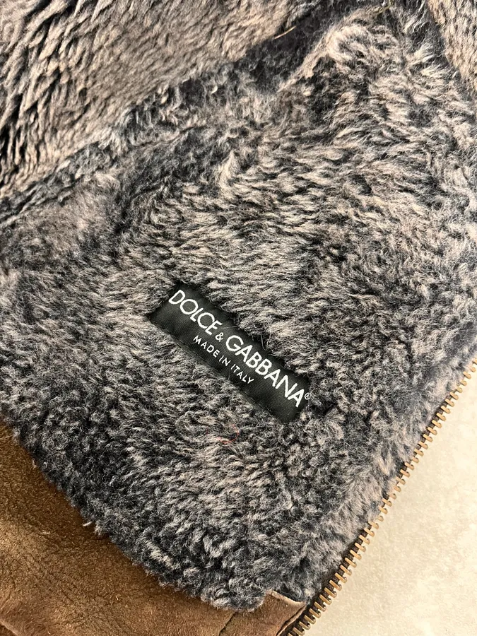 2000s Dolce & Gabbana Aviator Shearling Brown Leather Jacket - Image 11