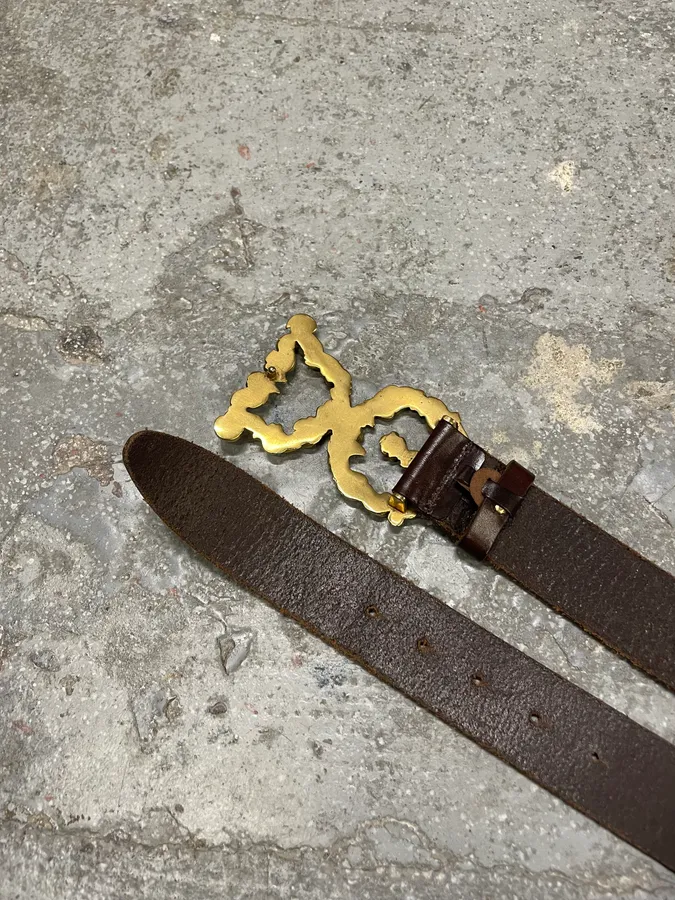 2000s Dolce & Gabbana Baroque Golden Buckle Leather Belt - Image 6
