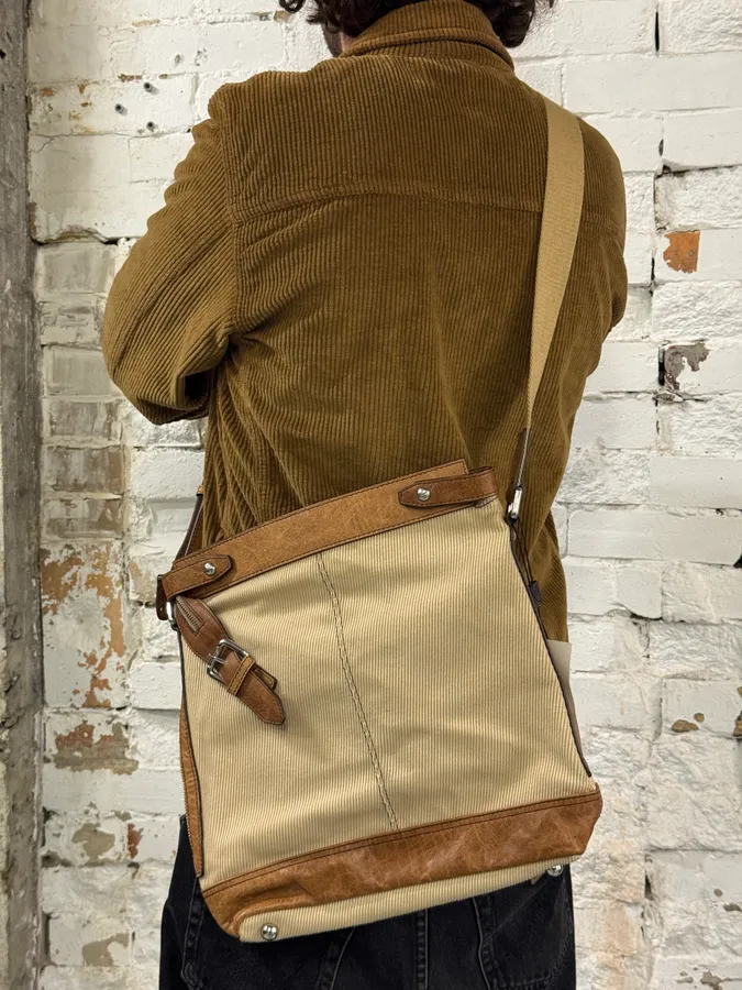 2000s Dolce & Gabbana Beige Canva Leather Shoulder Bag