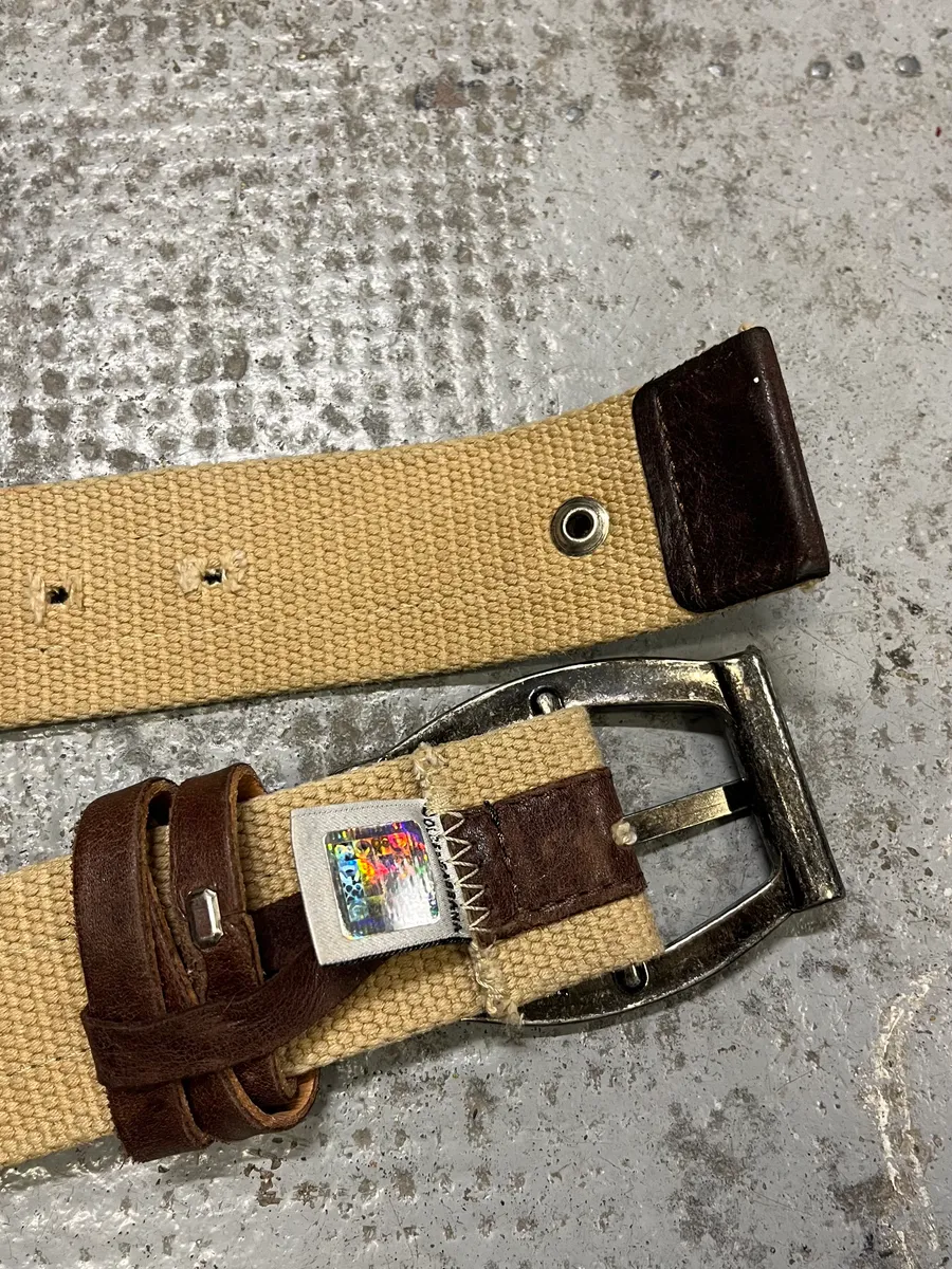 2000s Dolce & Gabbana Beige Canvas & Brown Leather Belt - Image 6