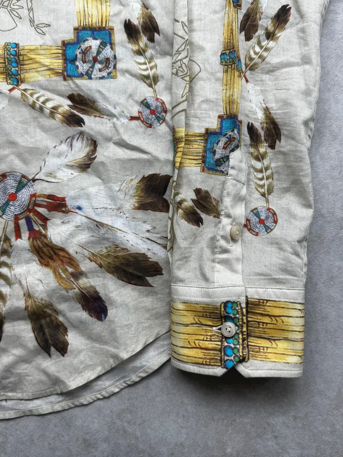 2000s Dolce & Gabbana Beige Iroquois Chief Portrait Shirt - Image 10
