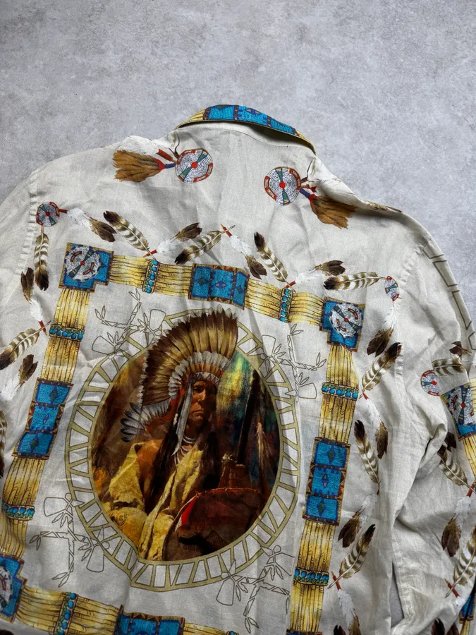 2000s Dolce & Gabbana Beige Iroquois Chief Portrait Shirt - Image 6